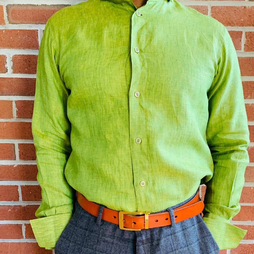 Green Linen Button Down Dress/casual Tailor Shirt